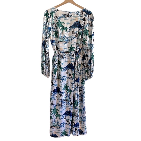 Emerson Fry India Collection Wrap Dress Women’s Size Small Midi Long Sleeve Blue - Picture 2 of 7